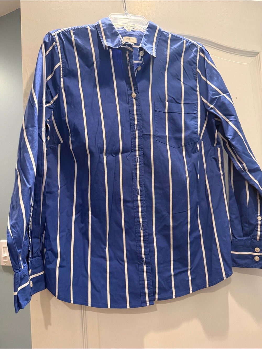 J. Crew Blue and White Vertical Stripe Button-Down Shirt